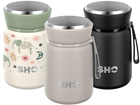 SHO Lebensmittelflasche – vakuumisolierte, doppelwandige Edelstahl-Lebensmittelflasche und Lebensmittelbehälter – 10 Stunden heiß und 20 Stunden kalt – 530 ml, 800 ml – BPA-frei (weiches Taupe, 530 ml