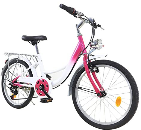 HANGKAI Vélo de ville 20 pouces pour fille - 6 vitesses - Rose - Vélo pliant urbain avec lumière