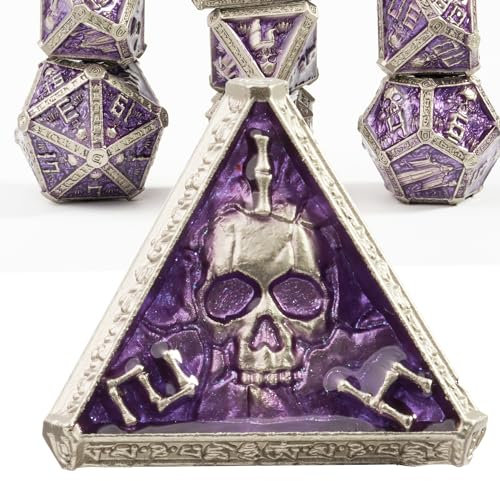 Mystery Skull Metall DND Würfel Set für Dungeons and Dragons, Cthulhu DCC Einzigartige Magie RPG Rollenspiel Zubehör Geschenke (violett)