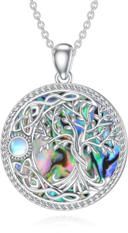 YFN Tree of Life Necklace 925 Sterling Silver Tree of Life Necklace Moon Pendant Moonstone Necklace Tree of Life Jewellery Gift for Ladies Women Girls