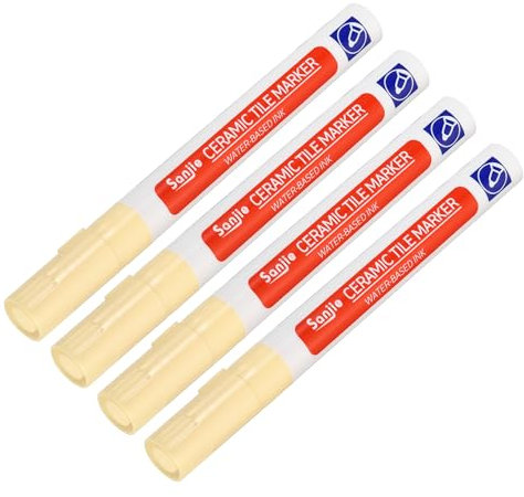 YOKIVE 4 Pcs Grout Paint Pen, Waterproof Beige Paint Tile Marker, Restoring Grout Lines, Great for Balcony, Kitchen, Bathroom