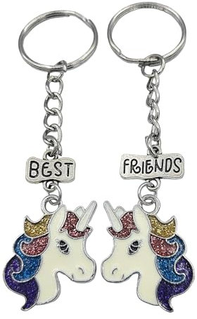 Promotech Lot de 2 porte-clés licorne en métal pour filles, femmes, meilleurs amis, argenté, W5L5