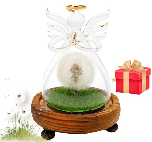 Gohytal Regalo de Cumpleaños de Aniversario Dia de la Madre Dia de San Valentín para Mamá Novia Hermana Mujeres Diente de león Real en Vaso con Base Regalo de cumpleaños para Mujeres