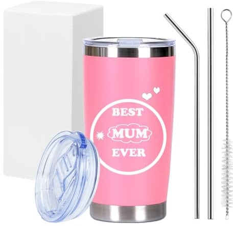 Shinhoo 20oz Insulated Travel Mug Best Mum Ever Birthday Gift for Mother, 600ml Coffee Cup Tumbler for Mother's Day Christmas Thanksgiving New Year Present