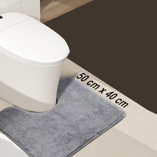 Soft Microfiber Non Slip Mat Shaggy Bathroom Rug, Super Absorbent Machine Washable Bath Mat | Quick Dry Carpet, Great for Bath, Shower, Bedroom, Door Mat, Grey - 50 x 40 cm