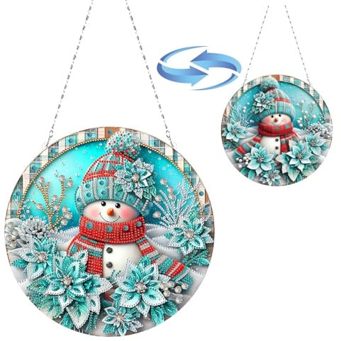 CXINLky DIY Diamond Art Painting Anhänger mit Kette, Diamant Painting Bilder, Weihnachten Diamond Malerei Wandbehang Kits für Fenster Wand Eingang Garten Decor-08-Schneemann