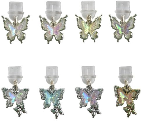 BALUKEYS 8 Stück USB C Staubschutz,USB C Schutzkappe mit Schmetterlingsanhängern,Type C Staubschutzstecker-Set,USB 3.1 Typ C Port Kompatibel mit Meiste Typ-C Handy,Kopfhörer Und Tablet Phone Zubehör