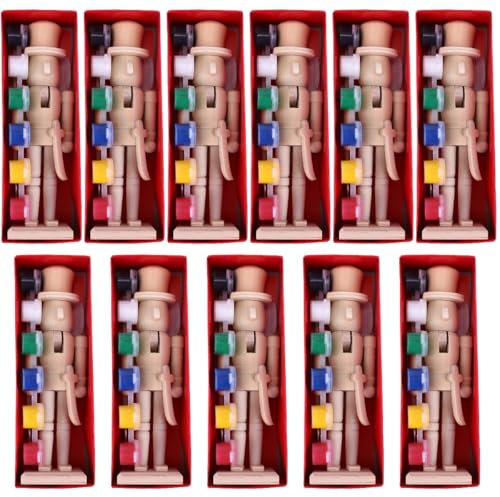 AOKWAWALIY 11 Juegos De Figuras De Cascanueces Navideñas Manualidades De Madera Sin Terminar Cascanueces Sin Pintar con Pincel Y Barba Blanca para Decoración Navideña