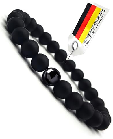 Armband Herren XXL 24cm Überlänge schwarz aus Perlen | Made in Germany | Premium Perlenarmband | Schwarzes Perlenarmband | Geschenk Herren | Bracelet men | Edelstein Onyx glänzend | Männerarmband