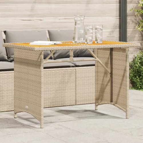 Somanki Gartentisch mit Holzplatte Beige 110x68x70 cm Poly Rattan, Gartentisch, Terrassentisch, Esstisch Garten, Gartenesstische, Gartenmöbel, Außentisch - 366357