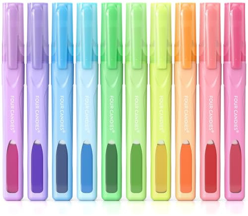Four Candies Cute Pastel Highlighters, 10 PCS Highlighters Assorted Colors, Soft Chisel Tip, Clear Ink View, Aesthetic Highlighter Set for Organizing and Coloring & Back to School Supplies