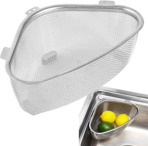 Kitchen Sink Drain Basket | Wire Mesh Sink Strainers Basket | Triangle Sink Drain Shelf | Stainless Steel Corner Strainer Basket For Vegetable Fruit | Hanging Filter Draining Rack