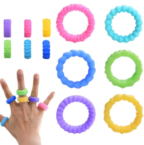 PRAOFRT 6 Stück Anti stress spielzeug,Fidget ring Silikon Anxiety Ring Set, Linderung von Ängsten und Bunte Antistress Ring,Spinner Damen,Anxiety Stressringe für Mädchen und Frauen