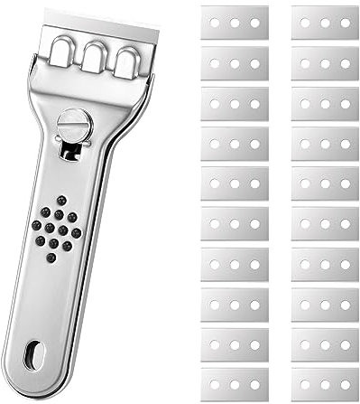 Tunejoy Raschietto Vetroceramica Stabile Raschietto per Vetro Raschietto con 20 Lame di Ricambio per Piano Cottura per Pulizia Etichette Decalcomanie Adesivi