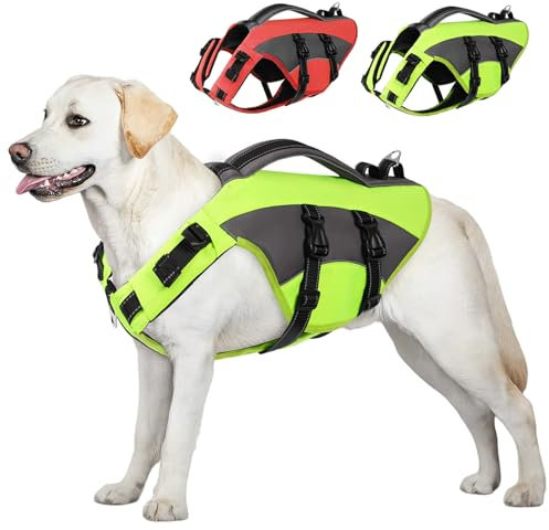 CITÉTOILE Salvagente Cane Regolabile Ripstop, Giubbotto di Salvataggio per Cani, con Maniglia e Strisce Riflettenti, per Gli Sport Acquatici, Dog Life Jecket, Verde, XXL