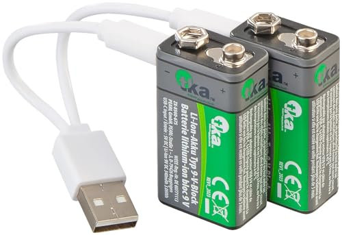 tka Köbele Akkutechnik 9V Akku: 2er-Set Li-Ion-Akkus Typ 9-V-Block mit USB-C, 340 mAh, 3.060 mWh (9V Block, Block Batterie Akku, Spielzeug)