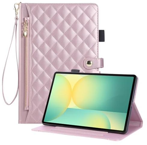 Rosbtib Case for Samsung Galaxy Tab S10 FE 2025 / S9 FE 10.9 Inch, Galaxy Tab S9 11 Inch, Wallet style PU leather tablet case with zip, Card Slot and Stand Function for Galaxy Tab S10 FE, Pink