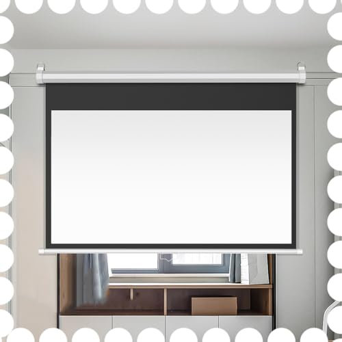 SMELEDFCFK 60in 72in Projector Screen Manual Pull Down Movie Screen Auto-Locking Projection Screen, 4K 3D Projector Screen -178° Viewing Angle(72Inch 16:9)