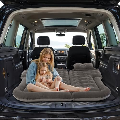 Warmiehomy Car Air Mattress for Universal SUV, Camping Inflatable Bed with Electric Pump, PVC Flocking Foldable Air Bed with Carry Bag, Adjustable Sleeping Mattress for Home Outdoor Travel(Grey)