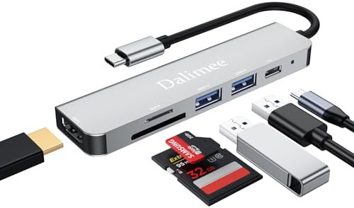 Dalimee Hub USB C 3.0, station d'accueil 5 en 1 USB C avec 2 ports USB, 4 K HDTV, PD100 W, lecteur de carte SD/TF, station d'accueil de type C compatible avec iPhone 15/16, MacBook, iPad, ordinateur