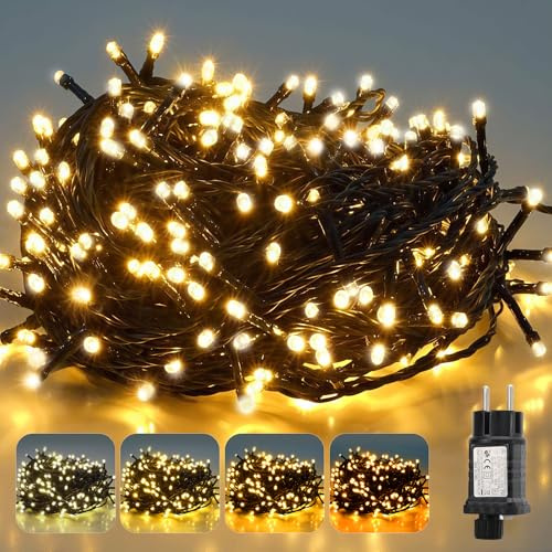 SALCAR LED Lichterkette Außen, 15m 250er Weihnachten Lichterkette Strom mit 9 Modi, Warmweiß bis Gelb(2800K-1800K) Dimmbar Wasserdicht Weihnachtsbeleuchtung für Garten, Balkon, Party
