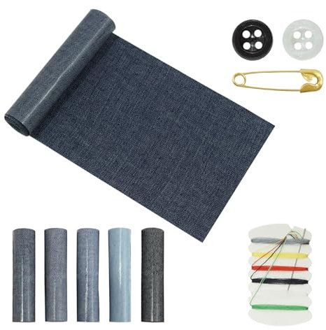 5 Rolls Iron on Patches 10x51cm Fabric Denim Patches for Jeans Iron On Clothing Strongest Adhesive for Jeans Repair Kit Decorating Kit(Black/Dark Blue/Royal Blue/Sky Blue/Light Blue