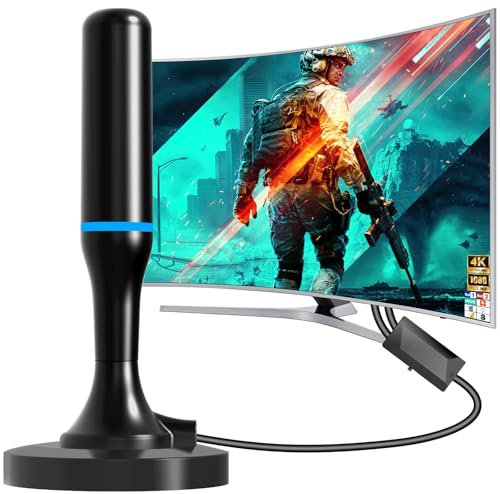 Antenna TV digitale per interni, antenna TV portatile con solida base magnetica. Supporta 4K 1080p VHF UHF DVB-T/DVB-T2