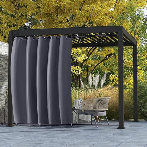 BTTO Rideaux d'extérieur imperméable, L180 X H274 cm avec Œillets en Haut et Onglet en Bas, Rideau Occultant Coupe-Vent Isolants Thermiques, Rideaux Exterieur pour pergola Balcon, Gris Foncé, 1 pièce