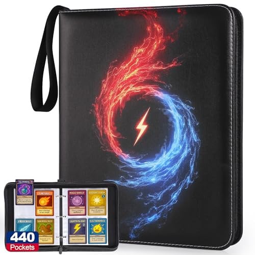 COZCLAM 440 Pockets Card Binder for TCG, MTG, Sports Cards, 4-Pocket Trading Album with 55 Sleeves, Baseball Football Card Folder with Zipper Closure, Lay-Flat Collection Binder