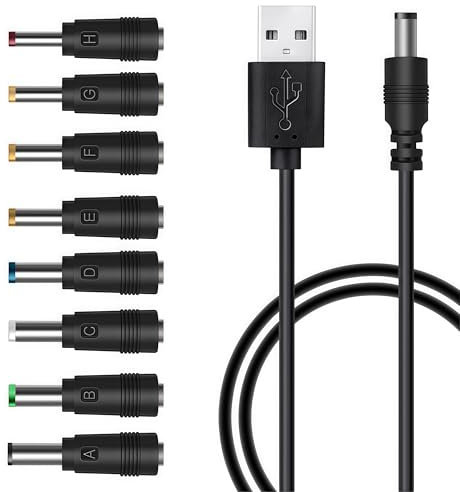 Câble USB vers DC, cordon d'alimentation universel 5 V USB 5,5 x 2,1 mm, adaptateur avec 3,5 x 1,35 mm, 4 x 1,7 mm, 4,8 x 1,7 mm, 5,5 x 2,5 mm, 5,5 x 1,7 mm, 5,5 x 2,1 mm, 6,3 x 3 mm, 6,4 x 4,4 mm