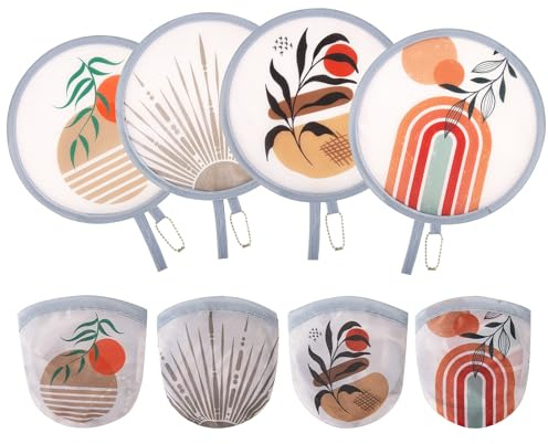 ALNKDH 4 Pcs Hand Fan Folding,Chinese Japanese Style Foldable Fan,Round Folding Fan,Summer Handheld Folding Fans Beautiful Patterns For Wedding Party Home Decor Personal Decoration (4Pcs Bohemia)