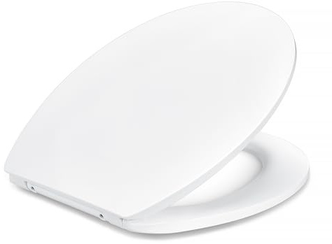 Amazon Basics Toilettensitz O-Form, Soft-Close-Funktion, Schnellverschluss-Scharniere, Universalgröße, Antistatische Urea- und Porzellanbeschichtung, Weiß