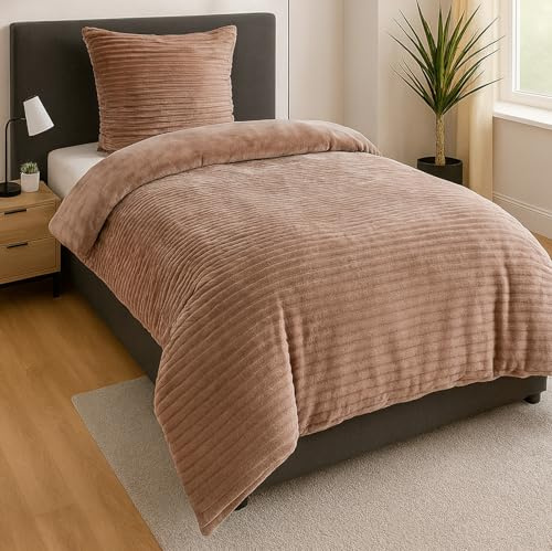 heimtexland Winter Bettwäsche Cord kuschelig weich warm Cashmere Touch Wende Bettbezug Set 80x80 I 135x200 Super Soft temperaturausgleichend atmungsaktiv Oeko-TEX Teddy Plüsch Kord Typ768 Taupe
