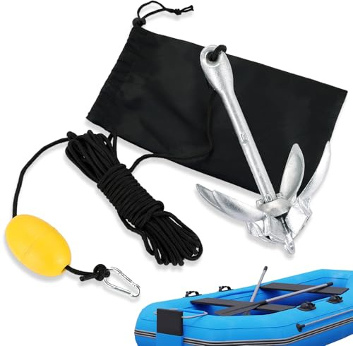 DASBET Folding Kayak Anchor 3.5 lbs/1.5 kg Compact Grapnel Anchor | with 12 m (39.37 ft) × 6 mm Rope Paddle Board Anchor Kit Boat Anchor for Fishing Kayaks, Paddle Boards, Canoes, Jet Skis