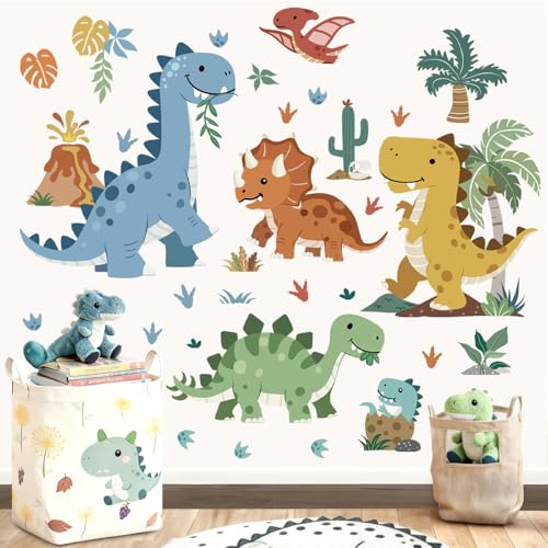 decalmile Wandsticker Dinosaurier Boho Kinder Wandtattoo Dino Dschungel | Abziehbare und Aufklebbare Wandaufkleber, DIY Abnehmbare Wandkunst Abziehbilder, Wandfreundlich, Leuchtenden Farben
