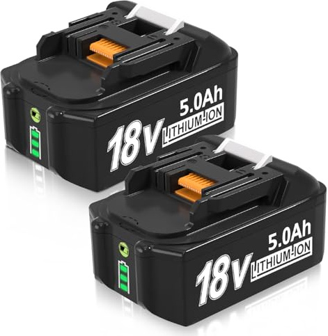 LP 2er-Pack 18V Akku 5,0Ah, kompatibel mit Makita 18-Volt-Akkugeräten BL1860B, BL1850B, BL1840B, BL1830B, BL1815B und LXT400. 2 Akkus mit LED-Anzeigen für Makita 18V-Ladegeräte