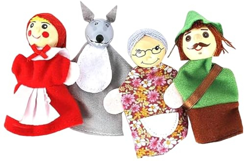 Xoeryoy 4 Teile/Satz Handpuppen für Kinder, Rotkäppchen Handpuppen Spielzeug Interaktives Rollenspiel Cartoon Puppentheater für Kinder Kleinkind Geschichtenerzählen