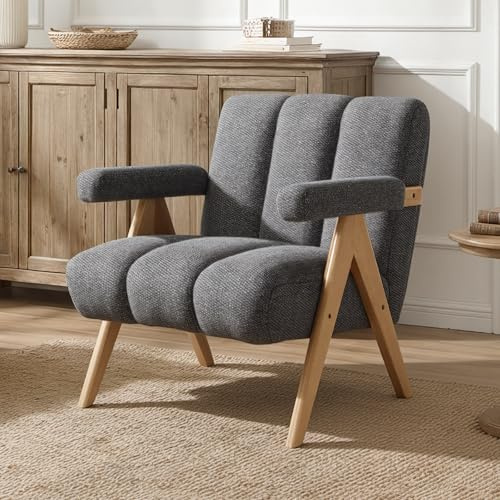 DAYALANE Armlehnensessel, Loungesessel Modern, aus Chenille, Grau | Relaxsessel Skandinavischer Stil, Lounge-Stuhl mit Armlehnen & Holzrahmen, Polstersessel für Wohnzimmer, Schlafzimmer