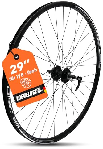 MTB Hinterrad 29 Zoll Fahrrad Laufrad – Zahnkranz/Schraubkranz 7/8-fach, Nicht für Kassette – Scheibenbremse 6-Loch – QR 135 mm Schnellspanner – Alu Felge & Nabe 36 Speichen – Schwarz – LOEVELOSI