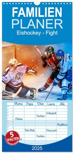Familienplaner 2025 - Eishockey - Fight mit 5 Spalten (Wandkalender, 21 cm x 45 cm), CALVENDO