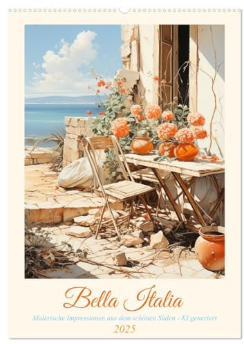 Bella Italia (Wandkalender 2025 DIN A2 hoch), CALVENDO Monatskalender: KI generierte Gemälde vom wunderbaren italienischen Flair (CALVENDO Natur)