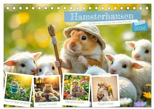 Hamsterhausen - Ein Hamster und seine tierischen Freunde (Tischkalender 2026 DIN A5 quer), CALVENDO Monatskalender: Ein flauschiges Hamsterjahr voller Freude und Freundschaft (CALVENDO Tiere)