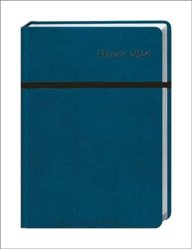 Diario Wochen-Kalenderbuch A5. Blauer Terminkalender 2024. Buch-Kalender mit Lesebändchen und Gummiband. Taschenkalender zum Planen von Terminen.