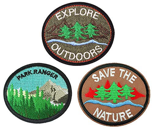U-Sky Aufnäher zum Aufnähen oder Aufbügeln, Forest Park Ranger, zum Aufbügeln für Jacken, Explore Outdoors Save The Nature, bestickte Patches für Rucksäcke, Abenteuer-Patches für Jeans, 3