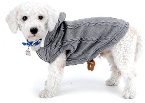 ZUNEA Sweater Coat for Small Dogs Classic Fleece Lined Hooded Cable Knitted Soft Warm Christmas Teacup Yorkie Chihuahua Clothes Outfits Apparel Gray S