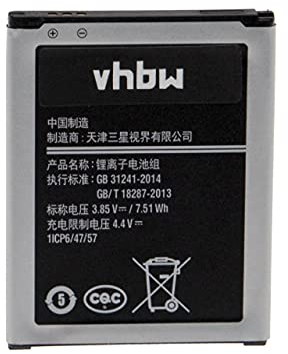 vhbw Akku kompatibel mit Samsung Galaxy Folder 2, 2 Dual SIM, 2 Dual SIM TD-LTE, SM-G1600 Handy Smartphone Telefon (1950mAh, 3,85V, Li-Ion)