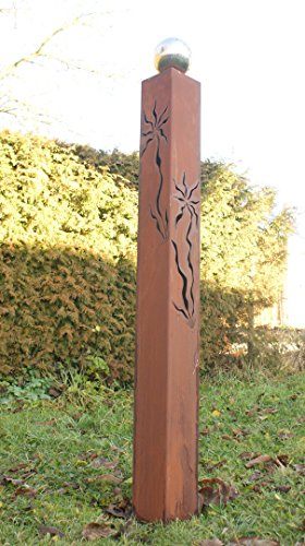 Gartendekoshop24 – Rostsäule, Gartensäule, Gartendeko Rost, Säule „Laura“ 150 cm, Outdoor. Handgefertigte Metall Rostsäule Edelrost, für den Garten, mit Muster und Edelstahlkugel. Säule, Stehle.