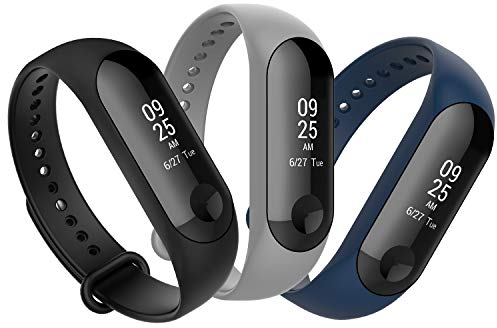 Anjoo 3 Piezas Correa Compatible con Xiaomi Mi Band 3/ Mi Band 4, Pulsera de reemplazo Deportivo Suave Ajustable de Silicona Correas Compatible con Xiaomi Mi Smart Band 4, Azul + Gris + Negro