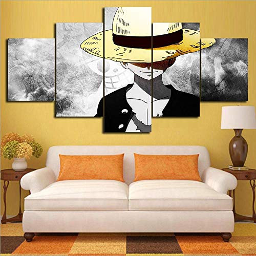 Fbewan Impression Giclée en One Piece Monkey D. Luffy Peinture sur Toile 5 Pieces Image Déco d'art Murale Tableau,B,150x80cm
