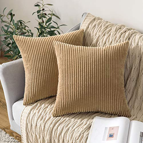 MIULEE 2er Set Kissenbezüge Kord Kissenhülle Dekorative Kissenbezug Sofakissen Couchkissen Dekokissen Zierkissenbezug Deko Kissenhülle mit Verstecktem Reißverschluss 60x60 cm Taupe